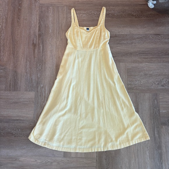 Old Navy Butter Yellow Fit & Flare Linen-Blend Midi Dress Color:Sweet Butter - Picture 3 of 8